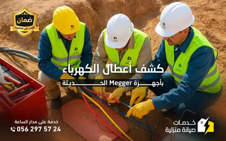 فنيين يعملون على كشف أعطال الكابلات الكهربائية الأرضية باستخدام جهاز كشف التماس الكهرباء